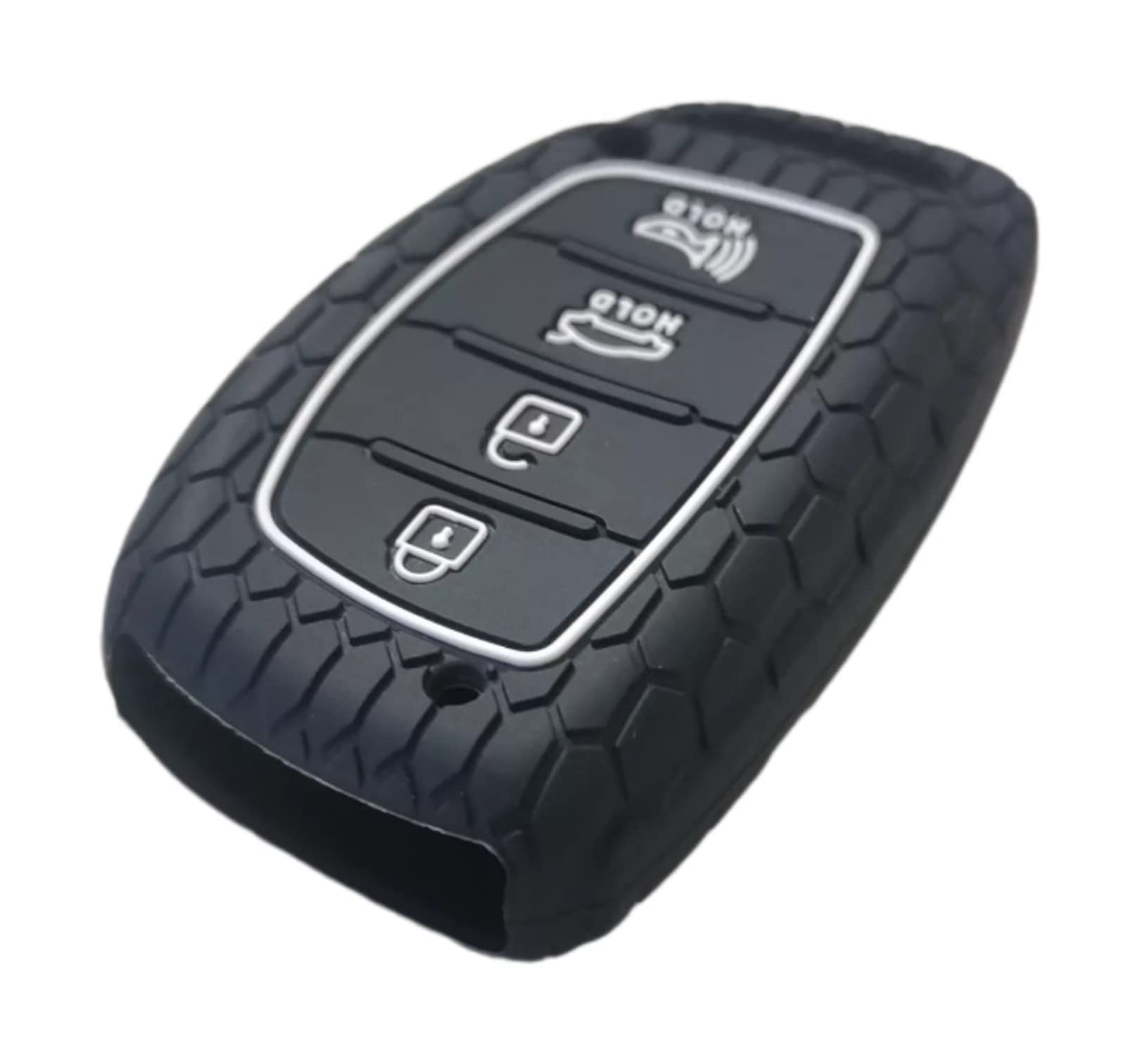 Reprotecting Silicone Rubber Key Fob Cover Compatible With 2016-2021 Hyundai Elantra Elantra Gt Ioniq Sonata Tucson Sy5Mdfna433«Not For Keys With Eject/Fold Buttons»(4 Button Smart Key, Black Purple)