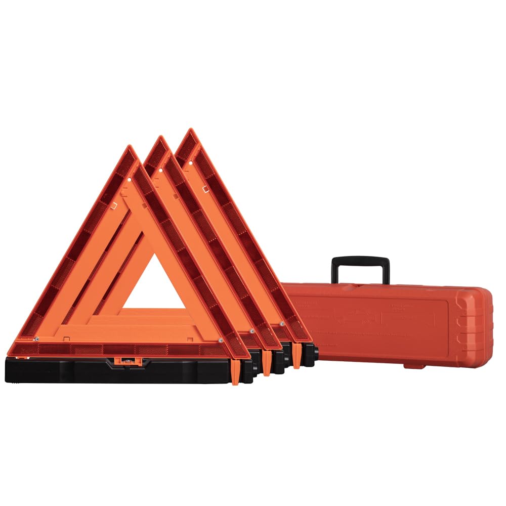 YuBoQi(3PK) Reflective Warning Road Safety Triangle Kit ROAD Emergency Triangle Sign DOT Approved for Truck,LED Road Flares 49 C
