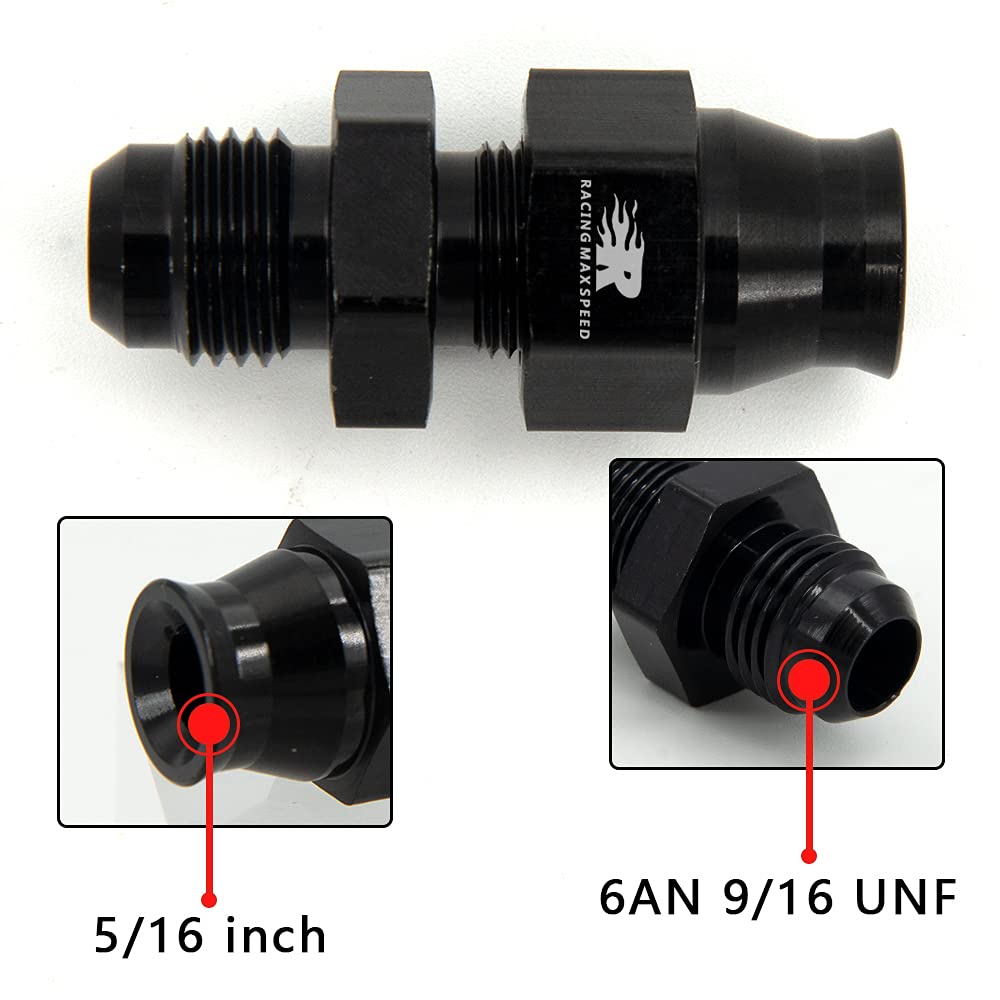 CNRAQR 6AN Male Flare to 5/16'' Fuel Hardline Tube Fitting Adapter Connector Aluminum Alloy Black Anodized 2Pcs