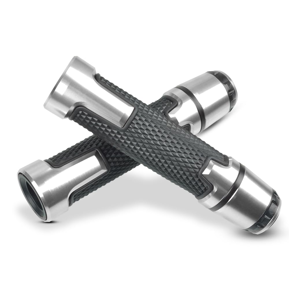 7/8'' 22mm Motorcycle CNC Aluminum Powersports Handlebar Grips with Grip Ends for YZF R1 R3 R6 R25 R15 R125 600R Silver