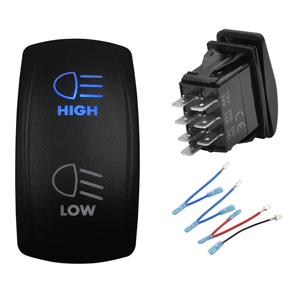 Bacautoparts Blue Backlit Headlight High Low Beam Rocker Switch 7Pin On-Off-On Dpdt Toggle Switch For Car Truck Jeep Yj Automotive Trailer Tractor Truck Utv Pickup Rzr 12V 24V
