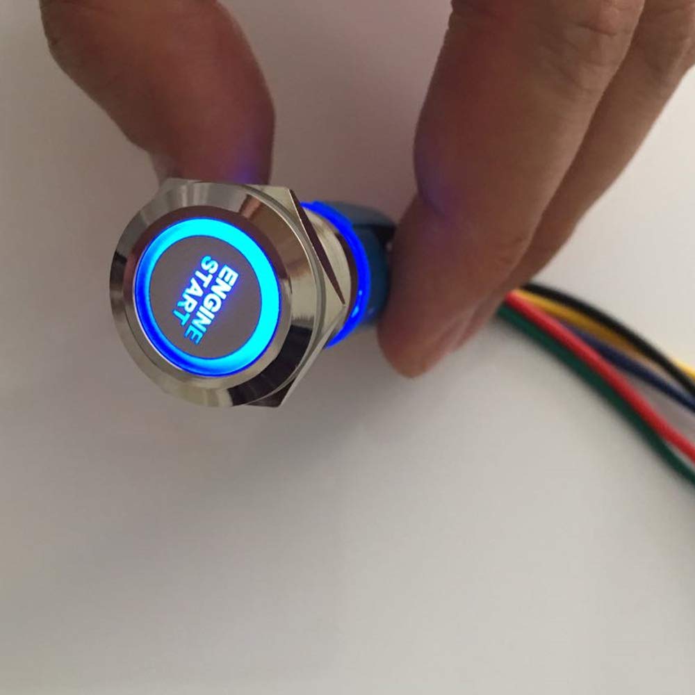 Esupport 12V Car Vehicle Blue Led Light Headlight Push Button Metal Toggle Switch Socket Plug 19Mm Engine Start