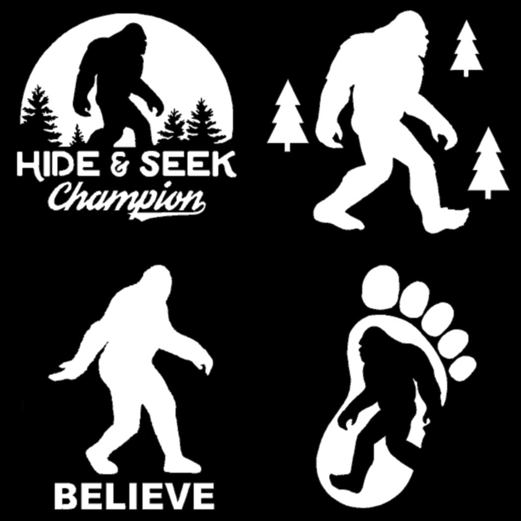 Sasquatch, Bigfoot, Hide And Seek Champion Decals (White, Small ~3.5'')