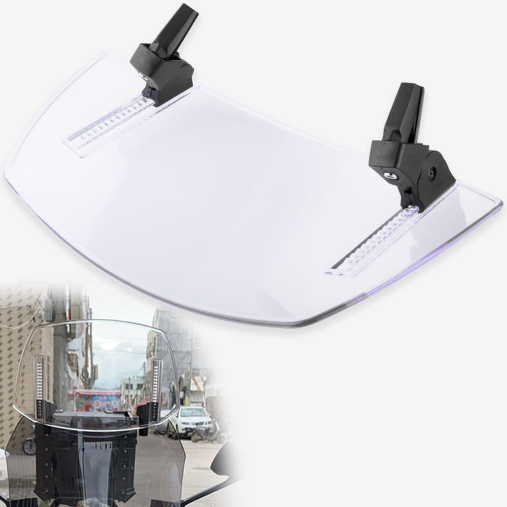 Motorcycle Windshield Extension Small Windshield Extender Adjustable Clip On Windscreen Spoiler Deflector Universal Fit (Clear)
