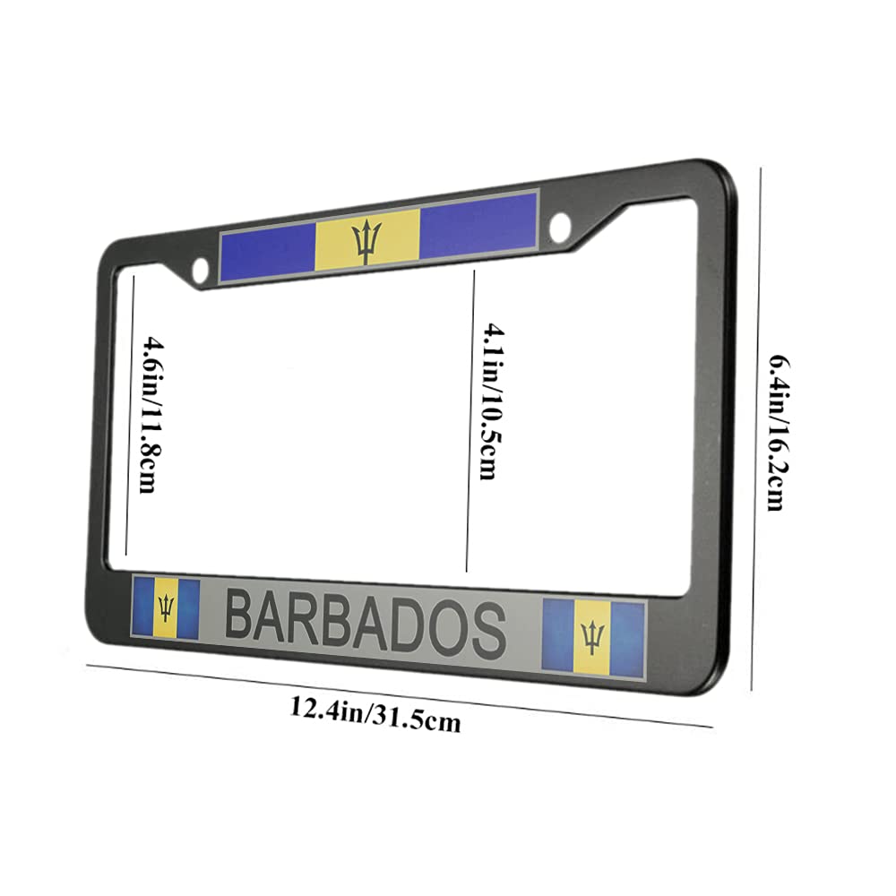 oFloral Aluminum Alloy License Plate Frame - Barbados Flag Design, Blue & Yellow Stripes, Model ZY-LPCFRAME67, Perfect for US Standard Cars
