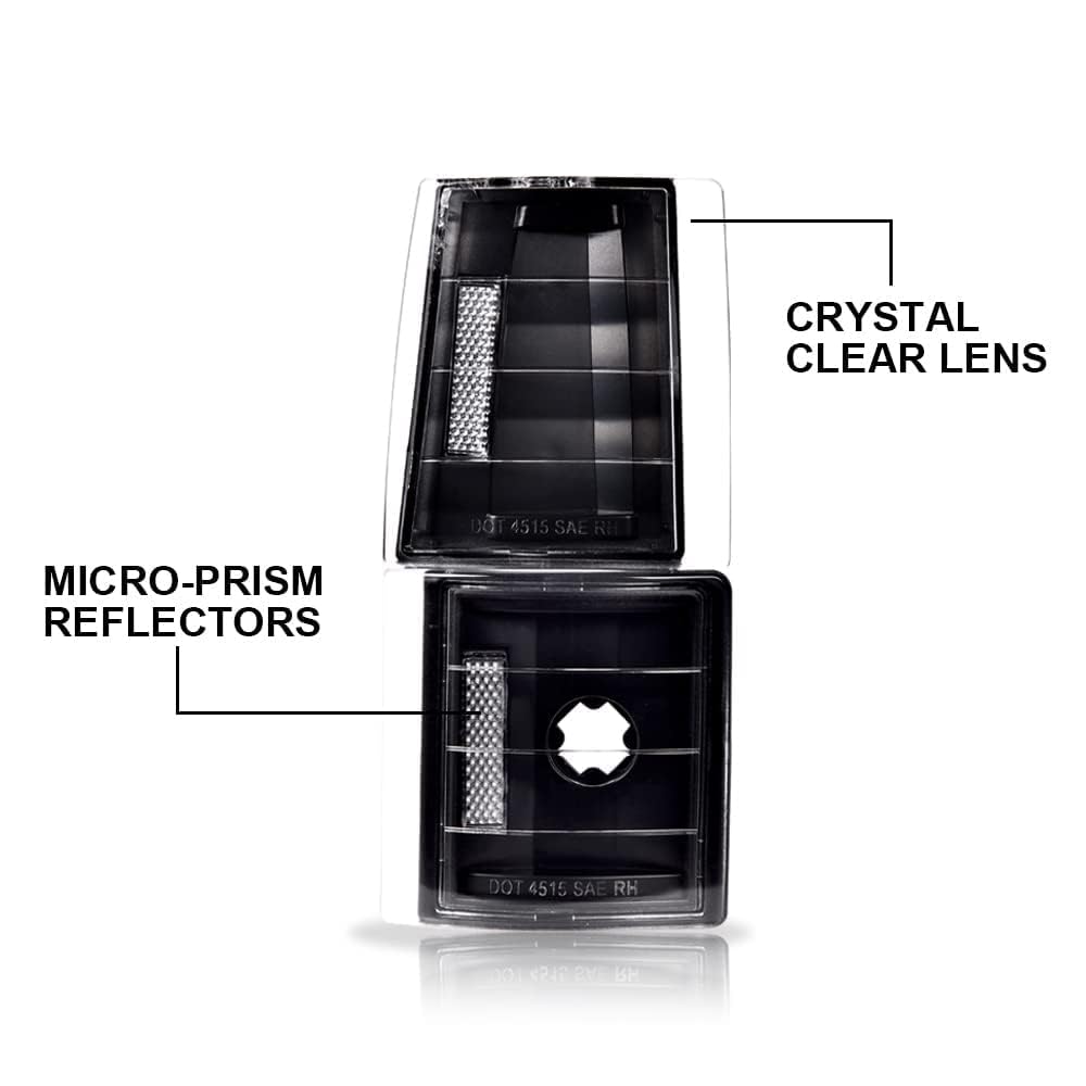 Pit66 Corner Signal Side Marker Lamps, Compatible With Chevy C/K 1500 2500 3500 Suburban 94-99/ Chevy Tahoe 95-99/ Chevy 94 Full Size Signal Lamp Clear Lens Black Housing Clear Reflector 4 Pcs