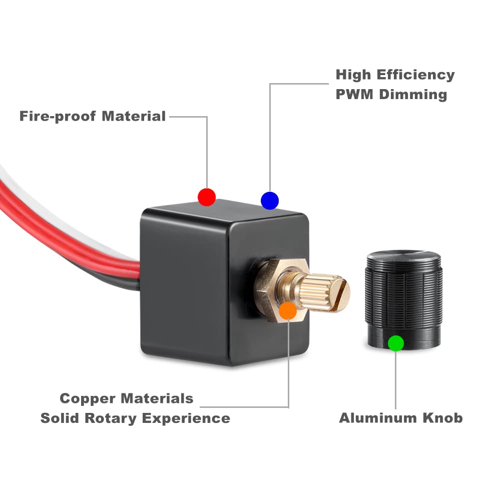 Acegoo DC 12V Light Dimmer, 12 Volt Rotary Dimming Switch for RV Boat Truck LED Lighting, Halogen, Incandescent, Strip Lights, R