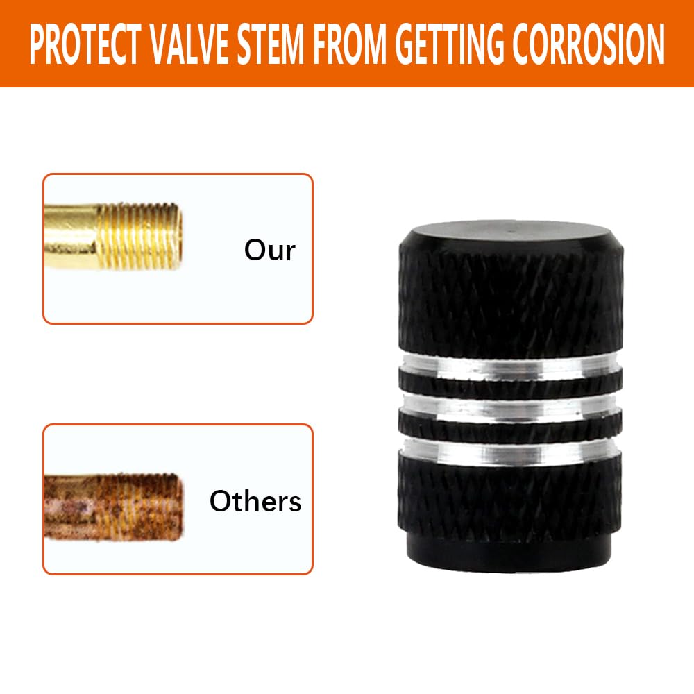 Senzeal 5X Aluminum Car Tire Valve Caps Round Style Bicycle Air Valve Stem Covers Black