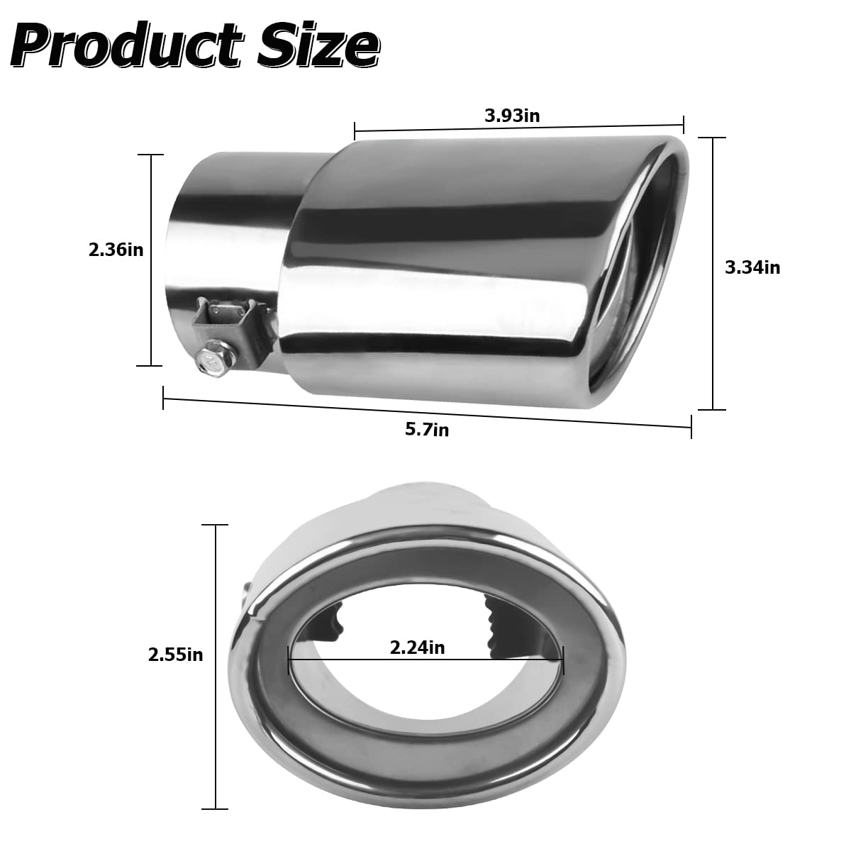Stainless Steel Car Exhaust Tip, 2.5" To 3.3" Universal Car Exhaust Pipe Modification Tail Throat Tail Pipe, Steel Exhaust Tips Chrome-Plated Finish Tailpipe (Silver/A Style)