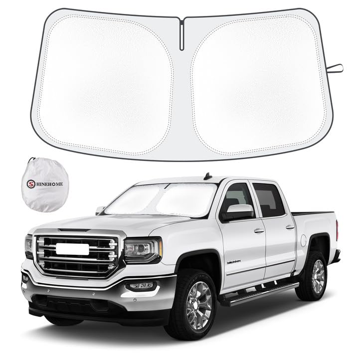 SHINEHOME Car Windshield Sun Shade Compatible with 2025 2024 2023 2022 2021 2020 2019 GMC Sierra 1500 2500 3500 SLT, AT4, Denali Accessories Foldable Sunshade Truck Custom Windshield Sun Visor