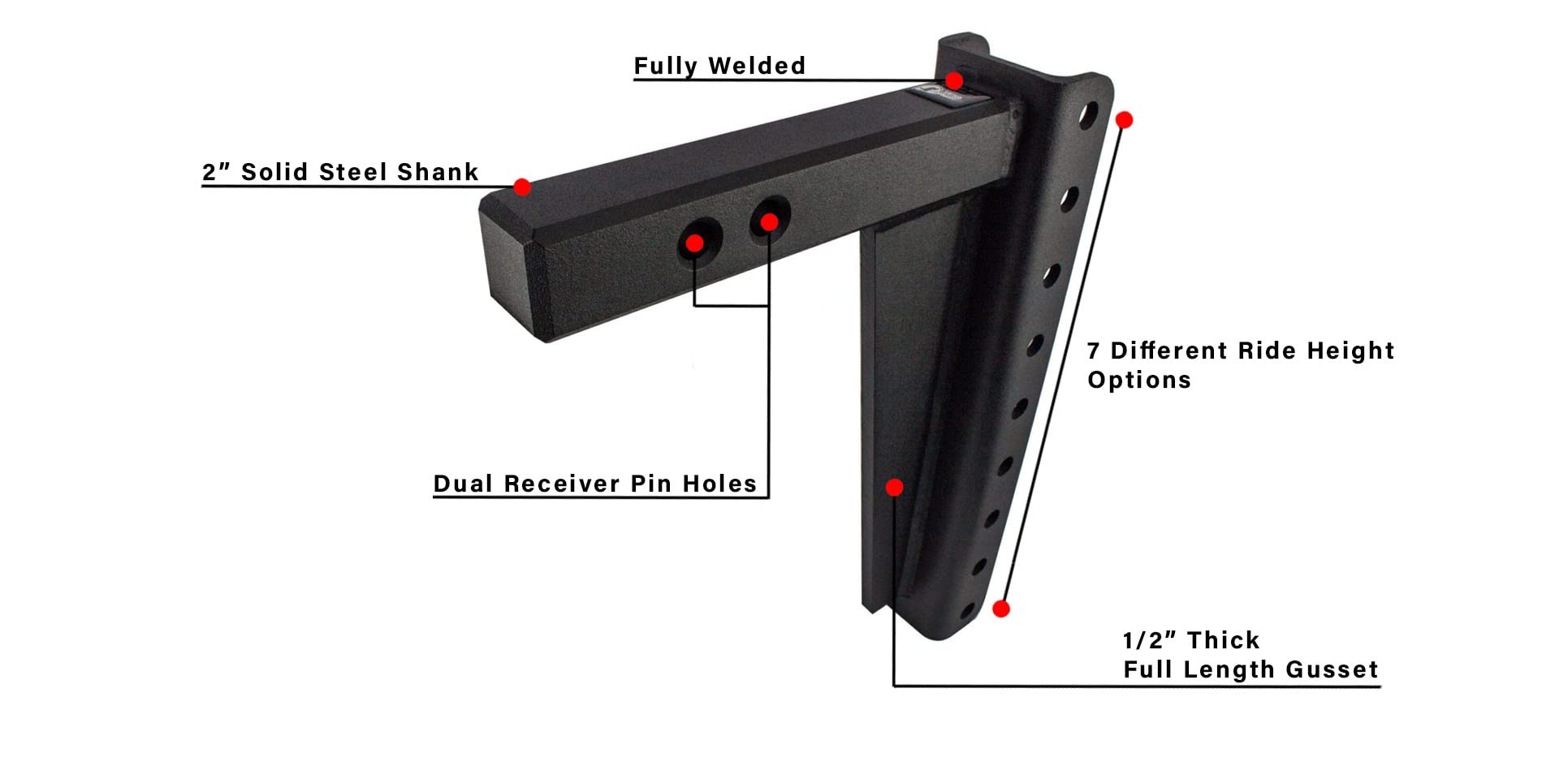 Bulletproof Hitches - 2.0' Adjustable Heavy Duty Trailer Hitch (22,000 Lb. Rating) - 10' Drop/Rise Trailer Hitch With 2' & 2-5/16' Dual Ball - Powder Coat, Solid Steel, Corrosion-Resistant