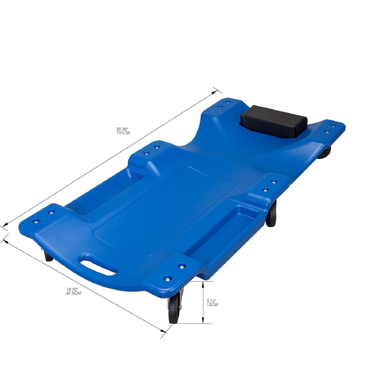 Big Red Atrp6240Ur Blow Molded Plastic Rolling Garage/Shop Creeper: 40'' Mechanic Cart With Padded Headrest And 6 Casters, 350 L