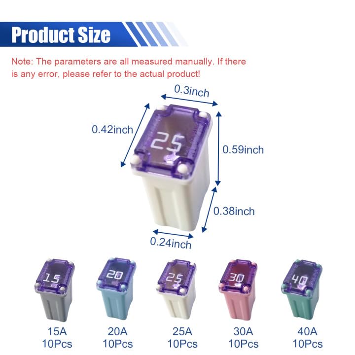 10PCS 25 Amp Car Micro Cartridge Fuses - Slow Blow FMM Mcase Type, Mini Box Shaped Fuses for Cars, Trucks and SUVs