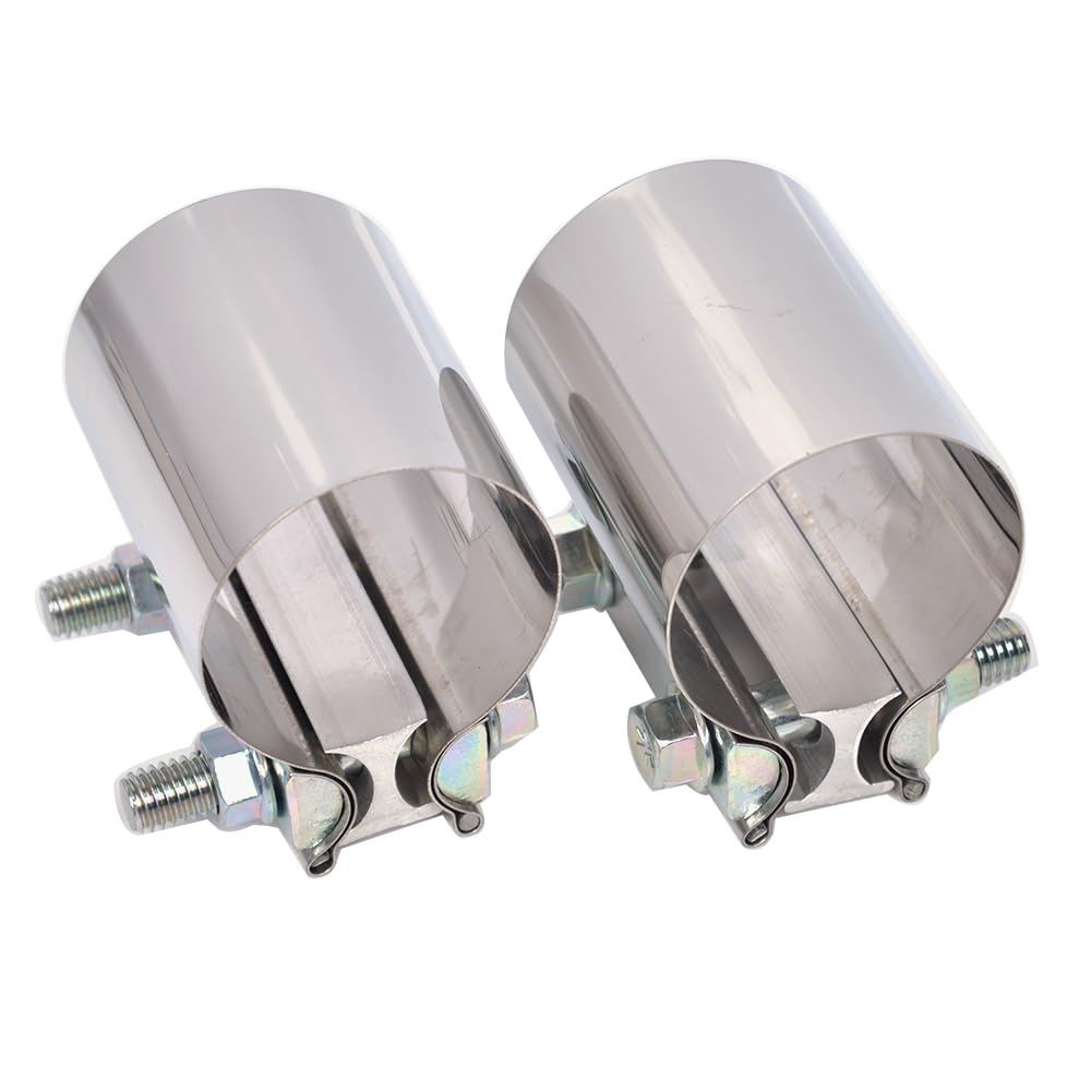 Elifecenter 2.25 inch Exhaust Clamps, 2-1/4 Inch Exhaust Lap Joint Butt Clamps, T304 Stainless Steel Band Clamp w/High Grade Bol