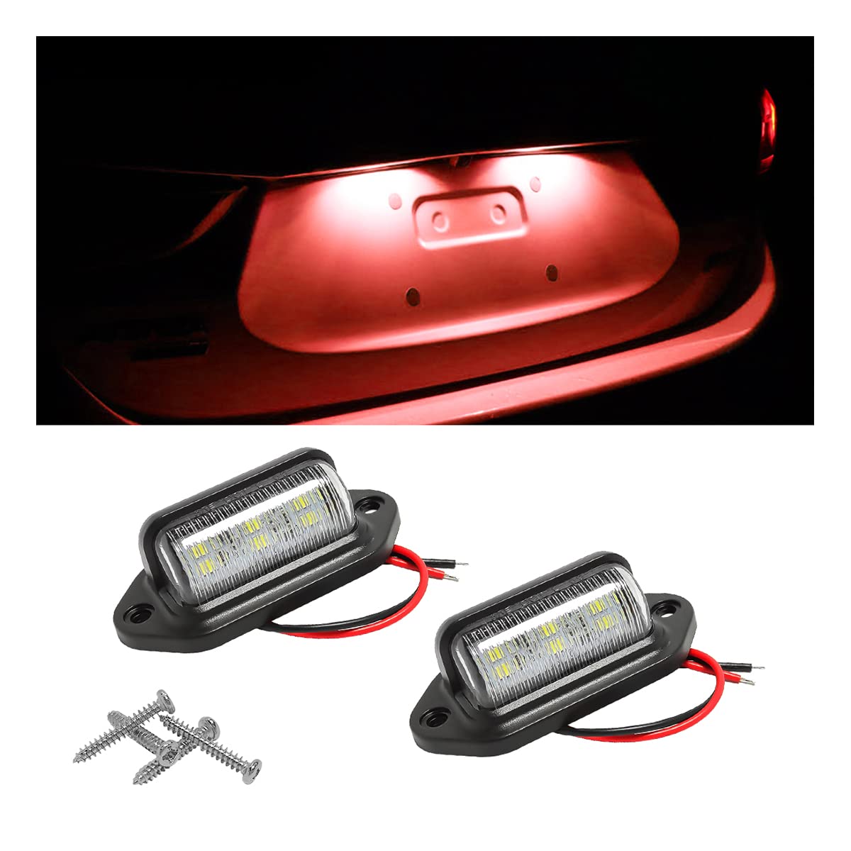 Hipopy 2Pcs Led License Plate Light, 12V/24V Waterproof 6-Smd License Plate Lamp Tail Light For Most Cars, Trucks, Trailer, Buses, Step Courtesy Light, Dome/Cargo Lights (Red)