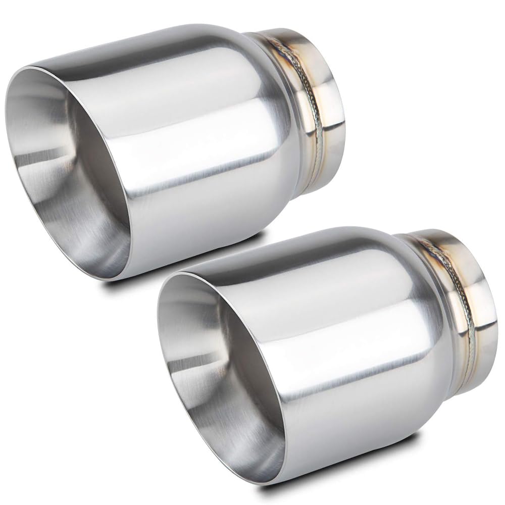 Lcgp 3'' Inlet Universal Exhaust Tip Pack Of 2, 4'' Outlet - 5'' Long, Stainless Steel Double Wall Angle Cut