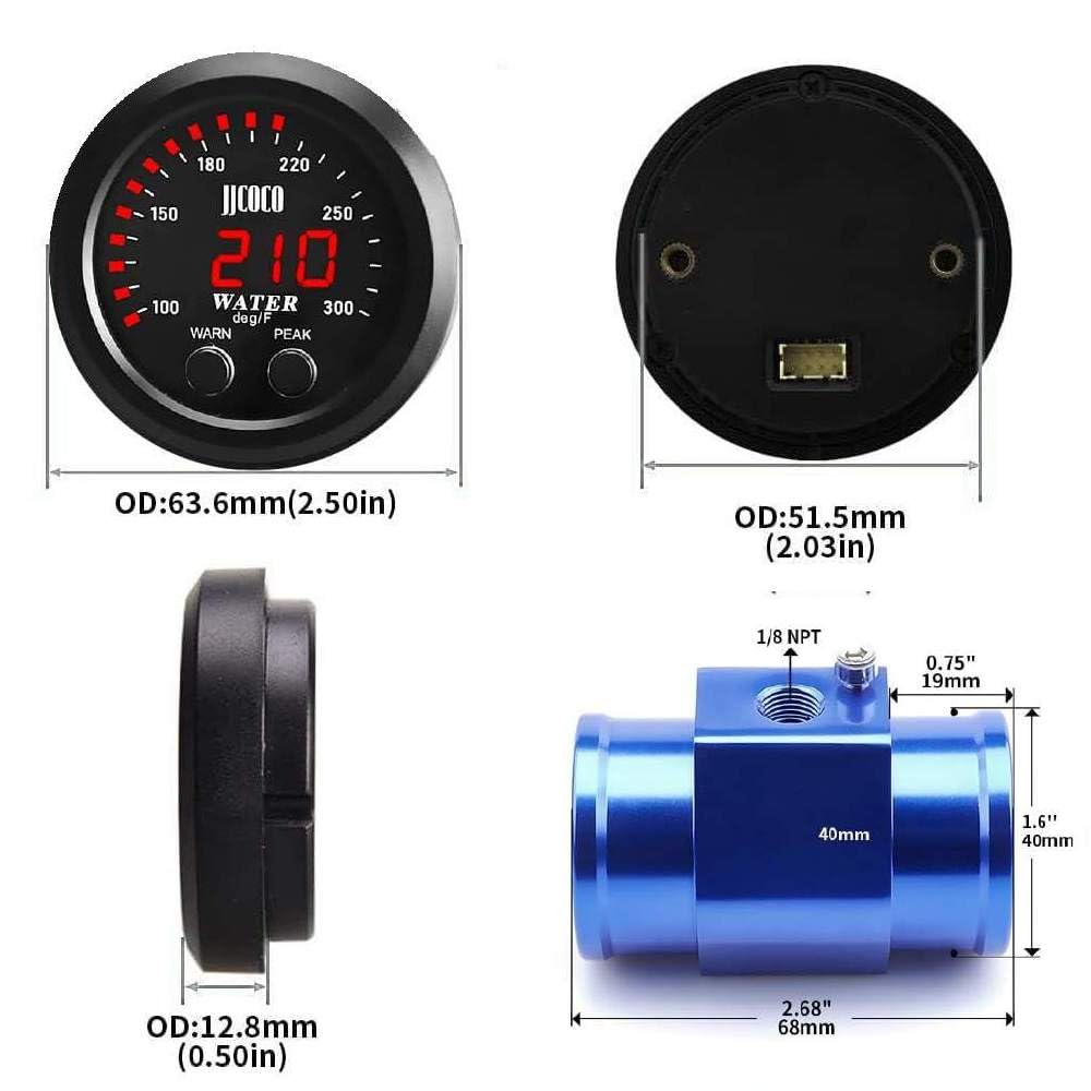 ZHSYMX Universal 52mm Water Temperature Gauge 100-300F(38-150C) Electronic Red Digital LED DC12V/24V for Car Automotive with Ala