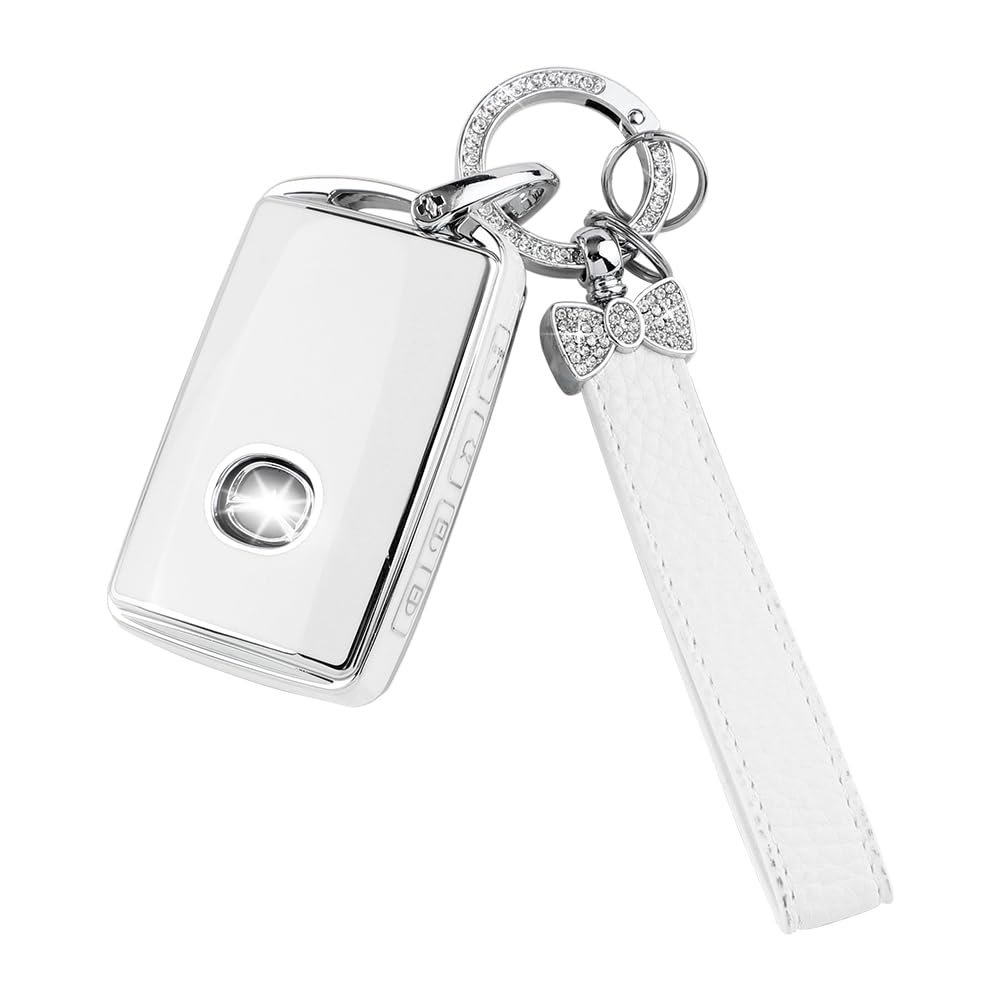1797 Key Fob Cover For Mazda 3 6 Cx5 Cx9 Cx30 Mx5 Accessories Bling Car Remote Key Chain Case Shell Protector Girly Cute 4 Button White Silver Tpu