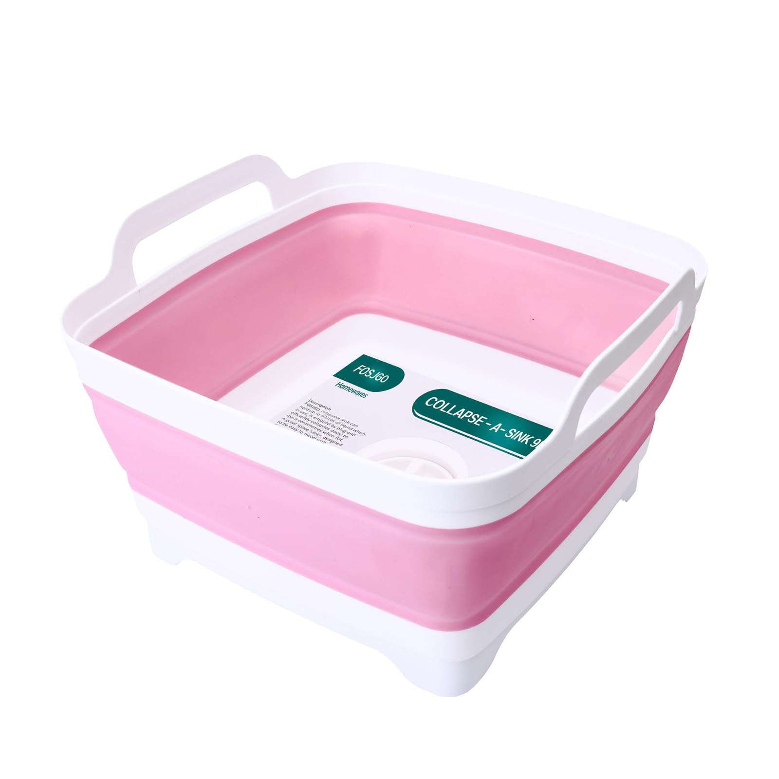 FOSJGO 2.4 Gal(9L) Collapsible Dish Basin with Drain Plug,Space Saving Multiuse Foldable Sink Tub,Dishpan,Kitchen Sink for Campi