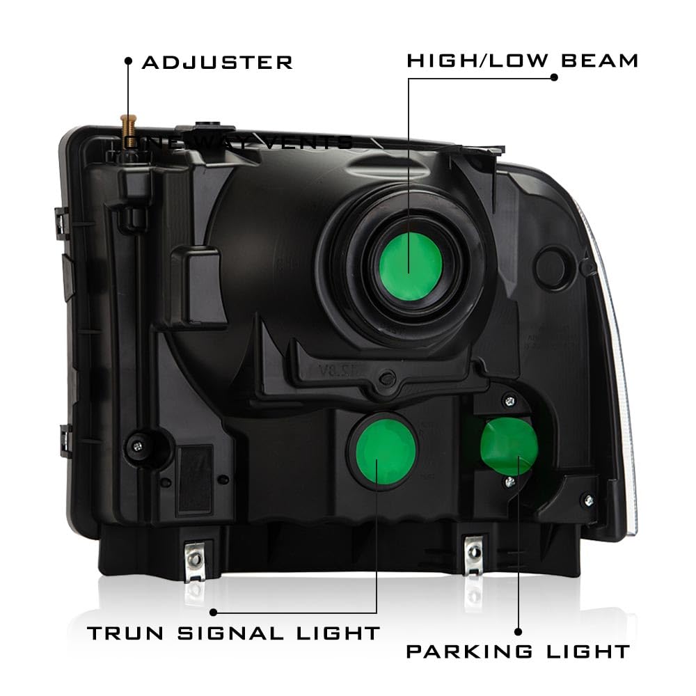 Pit66 Headlight Assembly Compatible With 2005-2007 Ford F250 F350 F450 F550 Super Duty/ 2005 Excursion,(Not Fit Sealed Beam Head