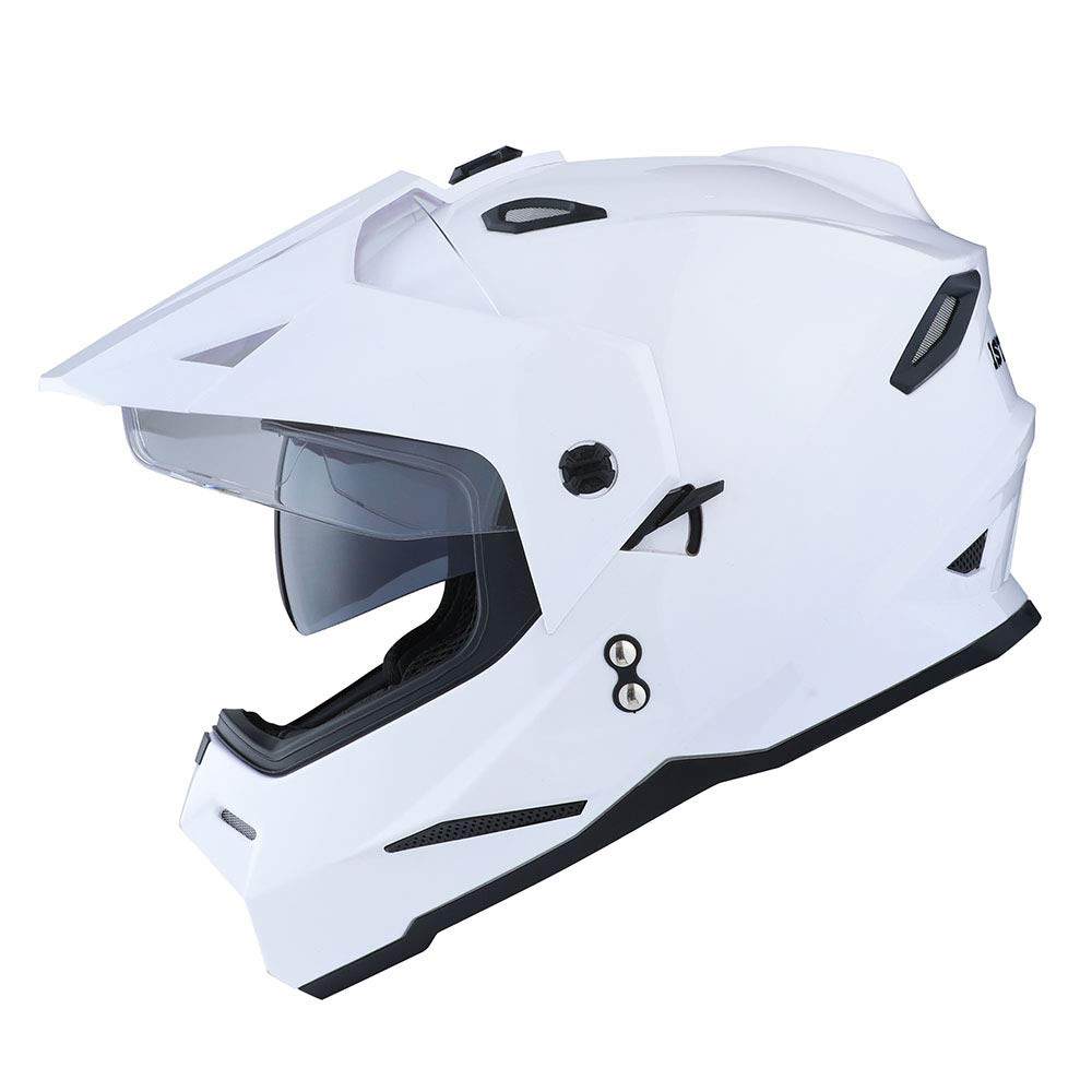 1Storm Dual Sport Motorcycle Motocross Off Road Full Face Helmet Dual Visor Glossy White, Size Small