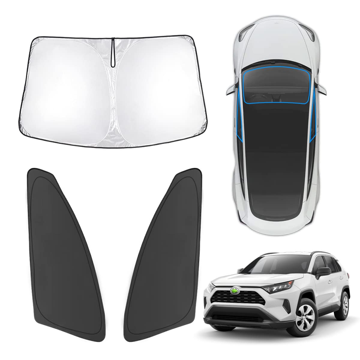 Karltys 3Pcs Windshield Sun Shade For 2019-2025 Toyota Rav4, Front And Side Window Sunshade Cover Custom Fit Rav4, Reflective Su