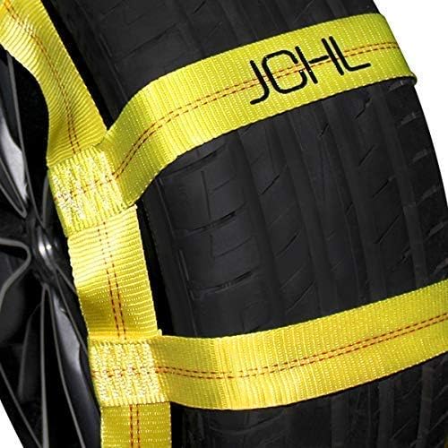 JCHL Tow Dolly Basket Straps with Flat Hooks (2 Pack) Yellow Car Wheel Straps Universal Vehicle Tow Dolly Straps System Fits 15'