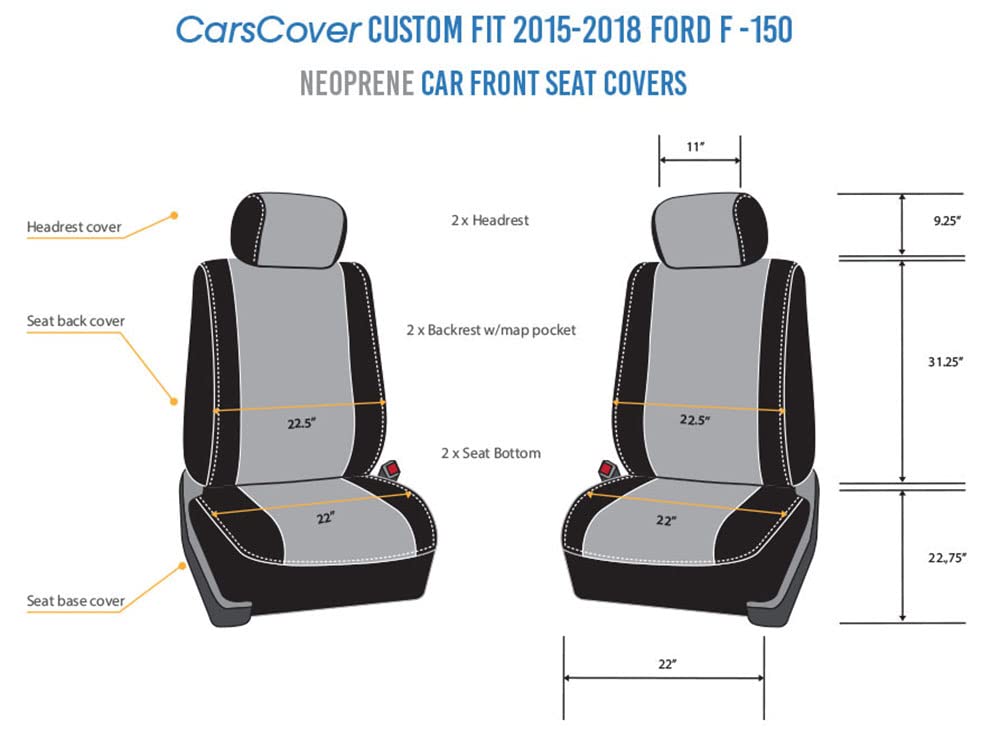 Carscover Custom Fit 2015-2018 Ford F150 F250 F350 Pickup Truck Neoprene Car Front Seat Covers Gray & Black Sides Driver & Passe