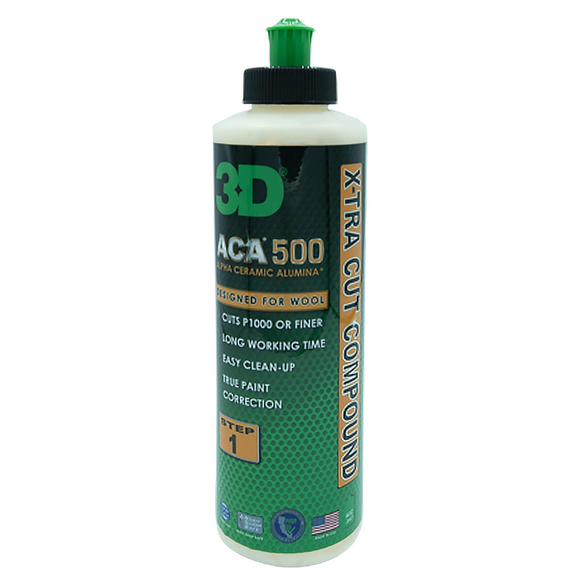 3D Aca 500 X-Tra Cut Compound - 8Oz - Step 1 Cutting Body Shop Compound With Wool Or Foam Pad - Cuts P1000 Or Finer - Easy Clean