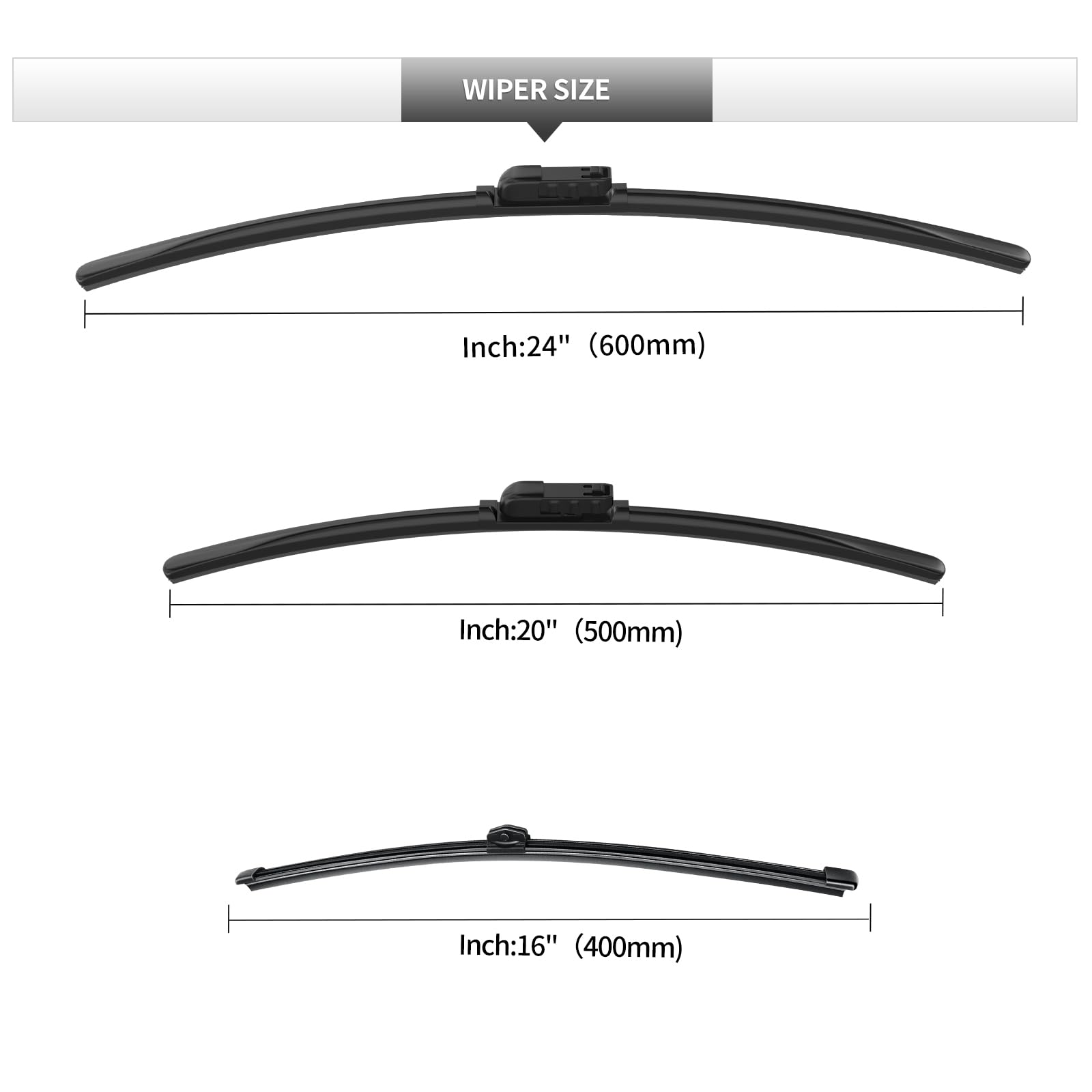 Gardimu Front And Rear Windshield Wiper Blades, 3 Pcs Front And Back Windshield Wipers Blades Replacement For Audi Q5 2018-2024, Car Window Wiper Blades For 2018 2019 2020 2021 2022 2023 2024.