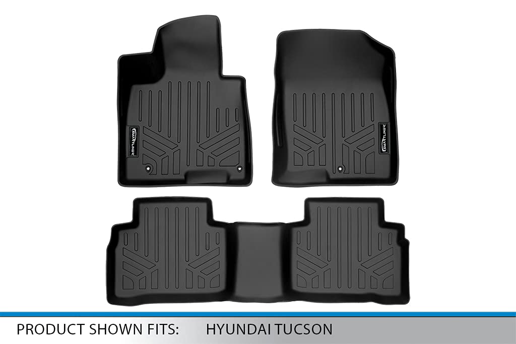 Smartliner All Weather Custom Fit Black 2 Row Floor Mat Liner Set Compatible With 2022-2023 Hyundai Tucson