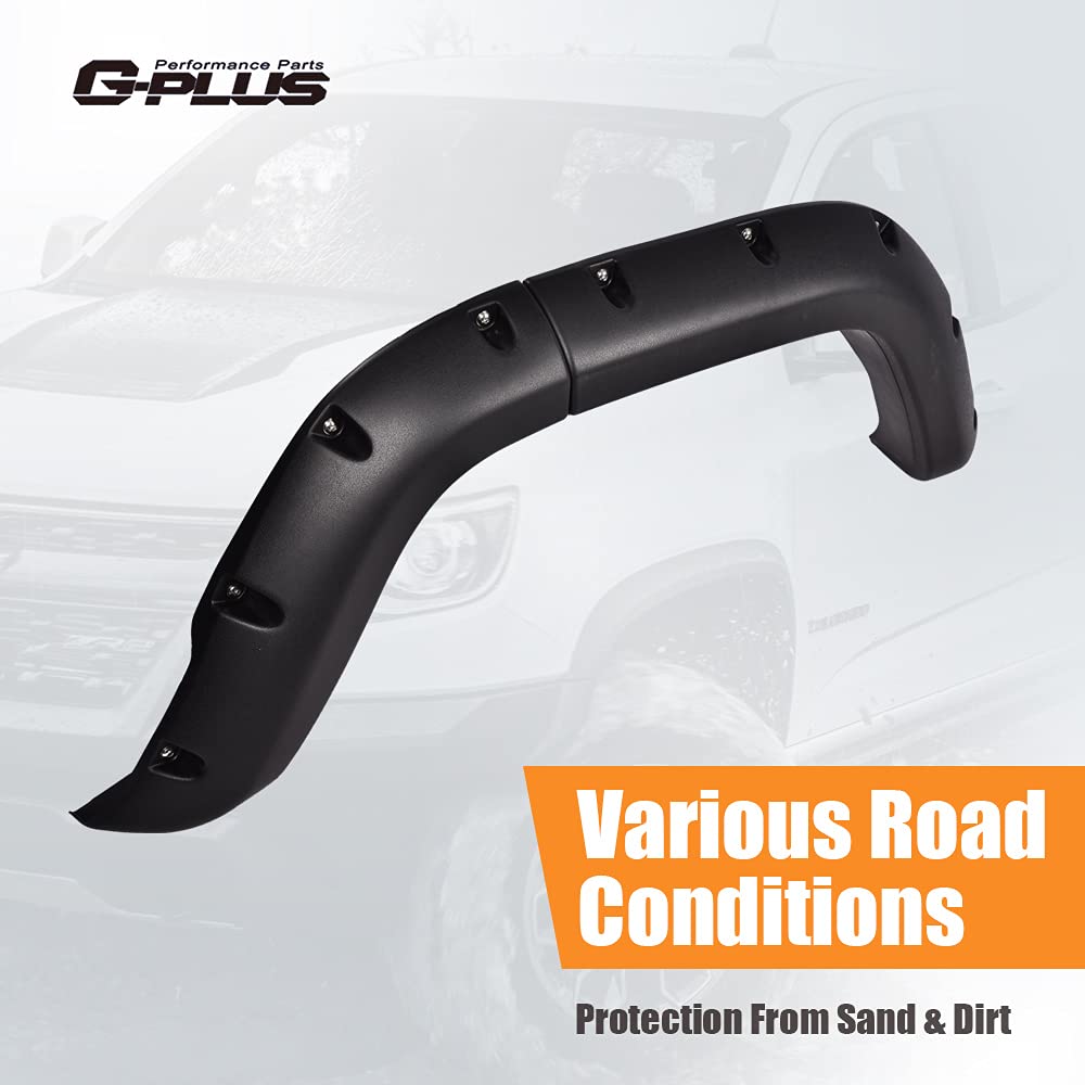 G-Plus Fender Flares, Compatible With Jeep Cherokee Xj 1984-2001 4-Door Sport Utility Models [Not Fit Models With Side Skirts(Ground Kits),Body Modification], Textured Pocket Rivet Wheel Cover 6Pcs