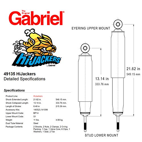 Gabriel Hijackers 49135 Rear Americas Best-Known Air-Adjustable Shock Absorber (2 Pcs) 70-81 Chevrolet Camaro; 70-81 Pontiac Fir