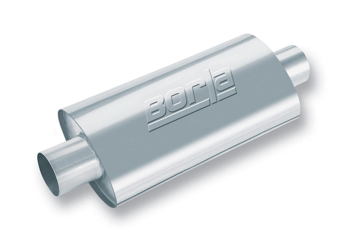 Borla 40943 Xr-1 Sportsman Universal Performance Muffler 3" Center Inlet / 3" Center Outlet 4.25" X 7.88" Oval X 12" Long Body 17" Oal Un-Notched Necks Reversible Design T-304 Stainless Steel