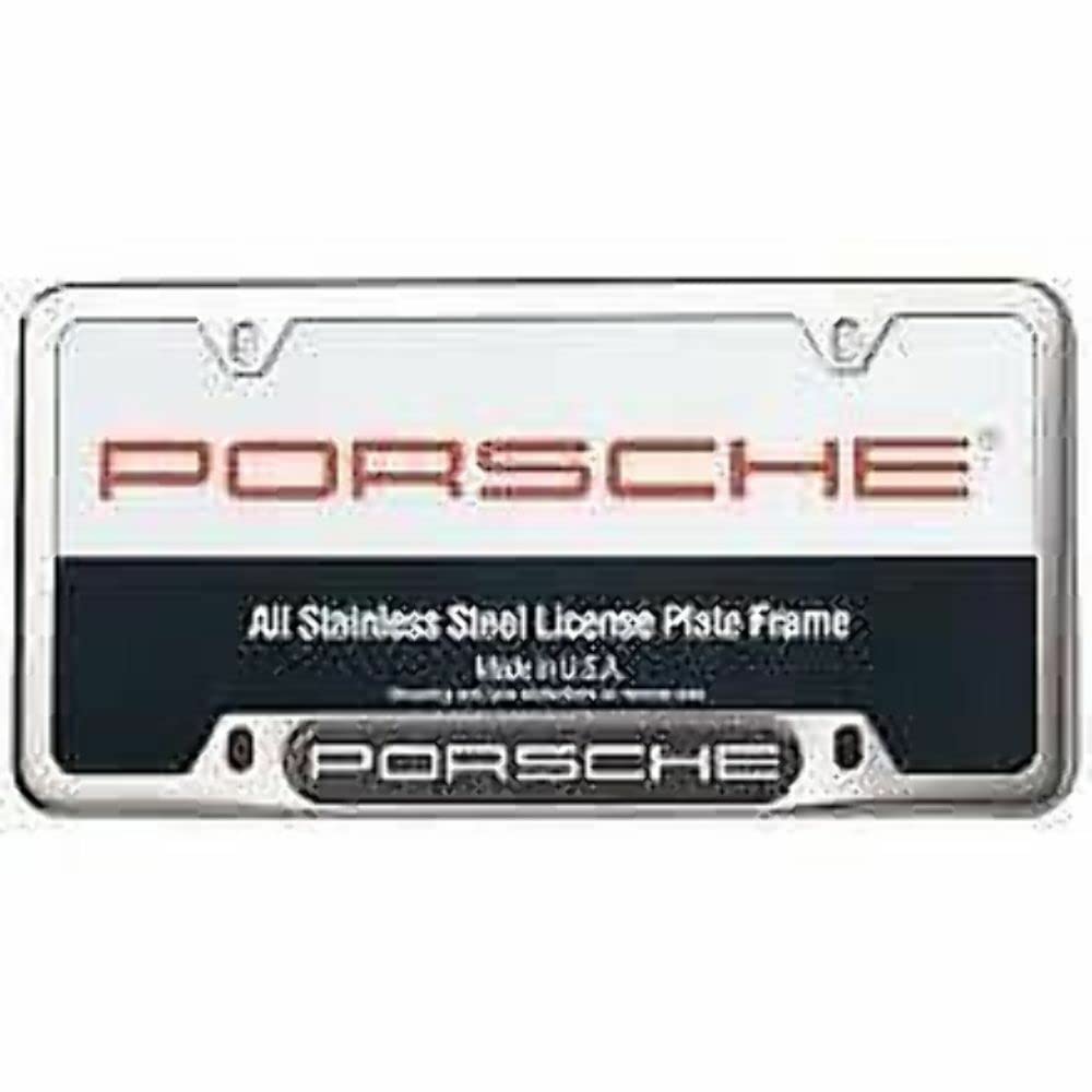 Porsche Genuine Oem Stainless Steel Nameplate License Frame - Polished Silver Finish