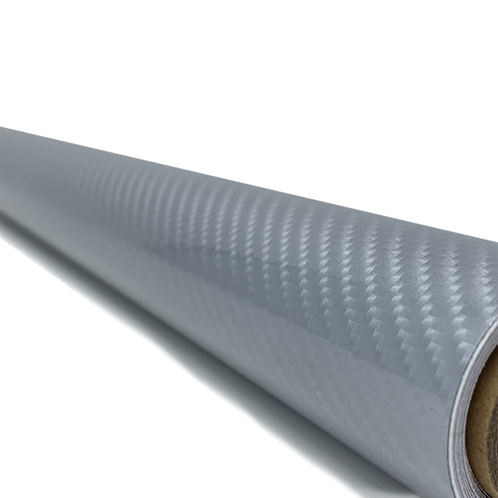 Rockrose 7D High Gloss 7D Silver Carbon Fiber Vinyl Wrap, Anti-Wrinkle, Air Release Automotive Bubble Wrap, Self Adhesive Car Vi