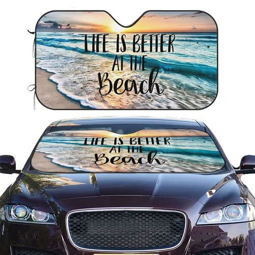 Life Sunrise Better Beach Nautical Windshield Sun Shade Front Protector Folding Car Sun Visor Blocks Uv Rays Keeps Your Vehicle 