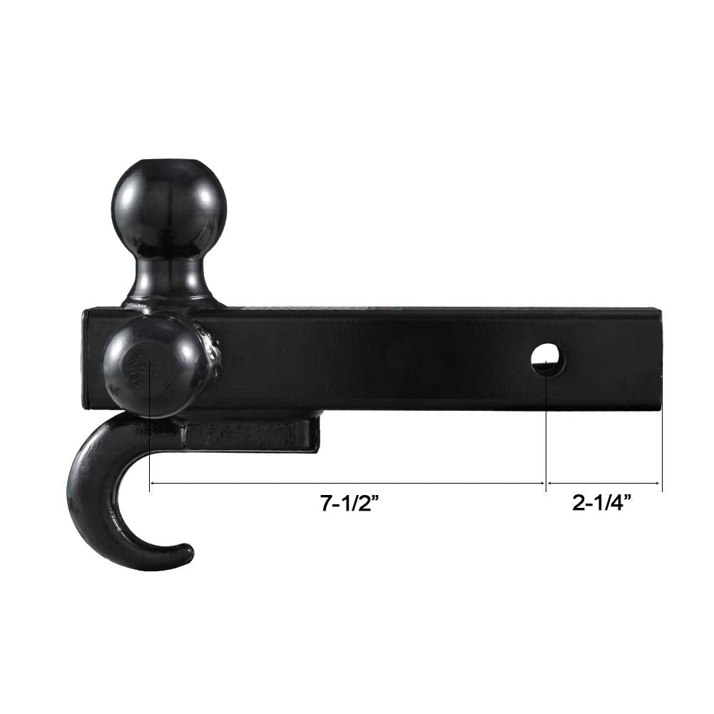 Towever 84181 Towever Class 3/4 Trailer Hitch 2 Inch Ball Hitch With Hook (Black, Hollow Shank), For Pickup Truck Tow Hitch Receiver