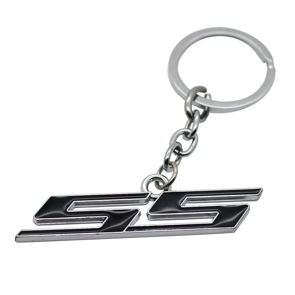 Aimoll 1pc Chrome Finish Super Sport SS Key Chain Replacement for Ring Keychain for Chevrolet Chevy (Chrome Black)