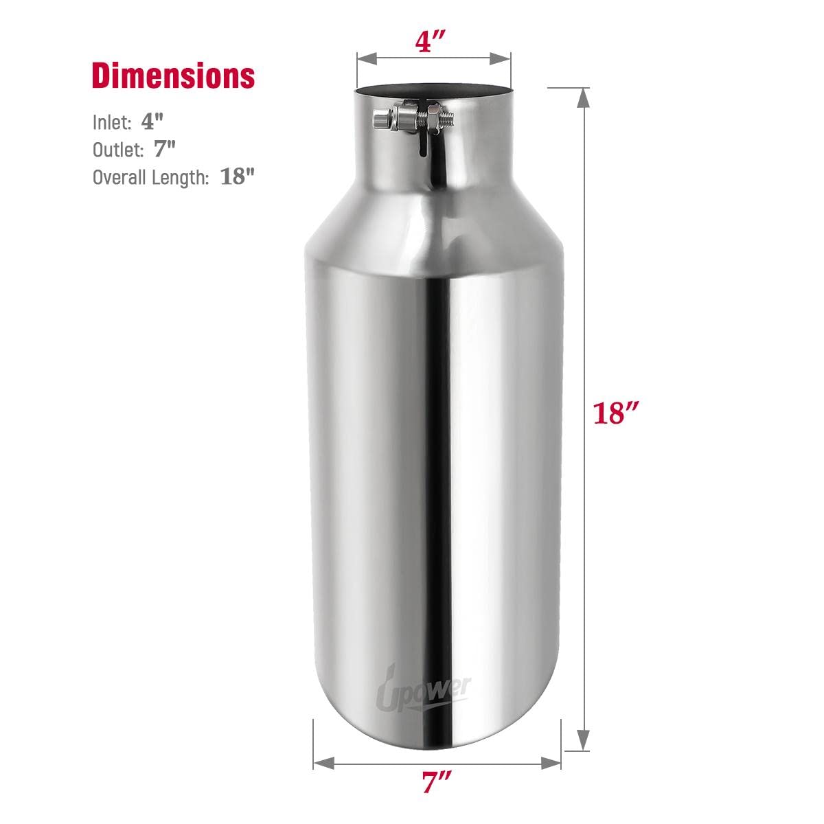 Upower 4 '' To 7 '' Diesel Exhaust Tips 4 '' Inlet 7 '' Outlet 18 '' Long Universal Exhaust Tips Mirror Polish Stainless Steel E