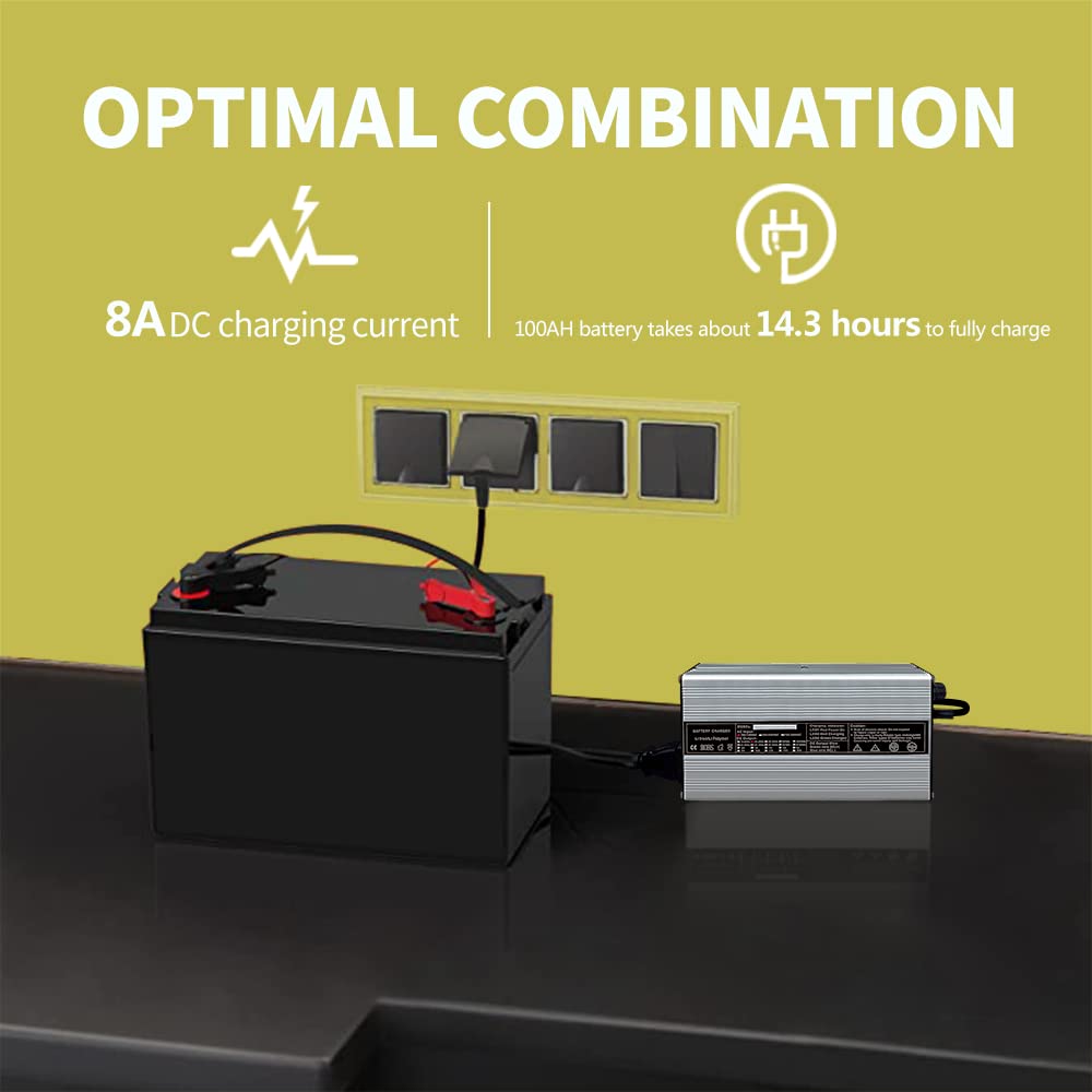 48V / 58.4V 8A Lifepo4 Lithium Battery Smart Charger 110V 120V 500W for 16S 48V Lifepo4 Battery with Cooling Fan and Alligator C