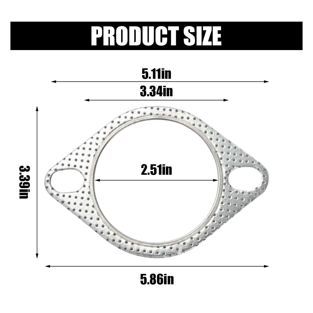 2Pcs Car Exhaust Gasket, Ultra Seal 2-Bolt 2.5-Inch Exhaust Flange Gasket Standard Exhaust Gasket, Reinforced High Temperature G