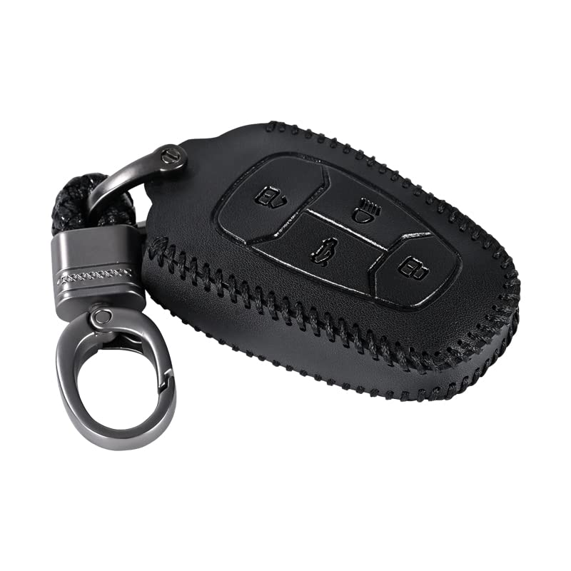 Contacts Black Soft Leather Car Key Cover Compatible With Tata 4 Button Smart Key With Key Chain For Nexon, Harrier, Altroz, Tig