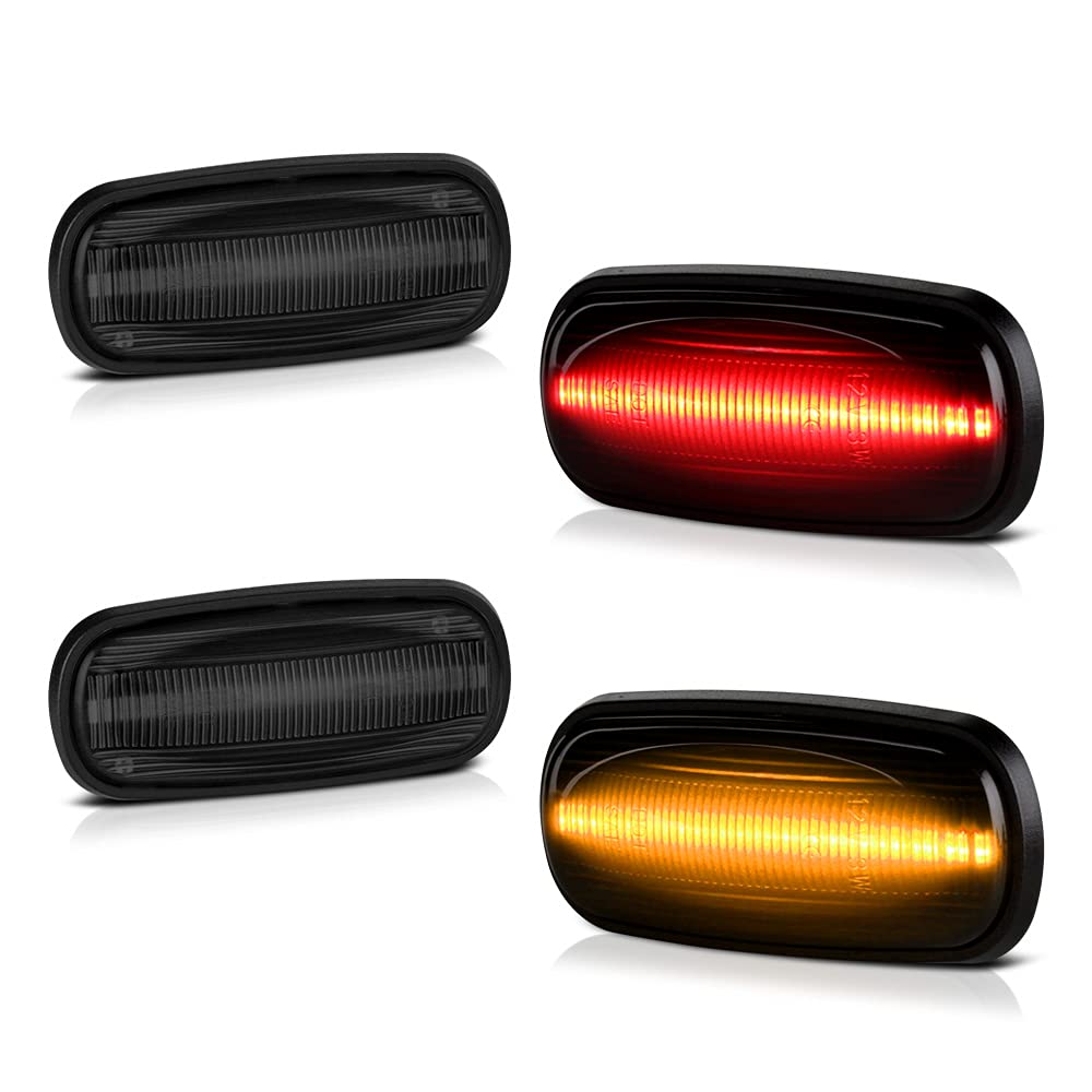 [4-Pieces] For 2003-2009 Compatible With Dodge Ram 2500 3500 Dually Pickup Smoked Lens Red + Amber Led Strip Rear Fender Light Side Marker Lamp Replacement, Driver & Passenger Side