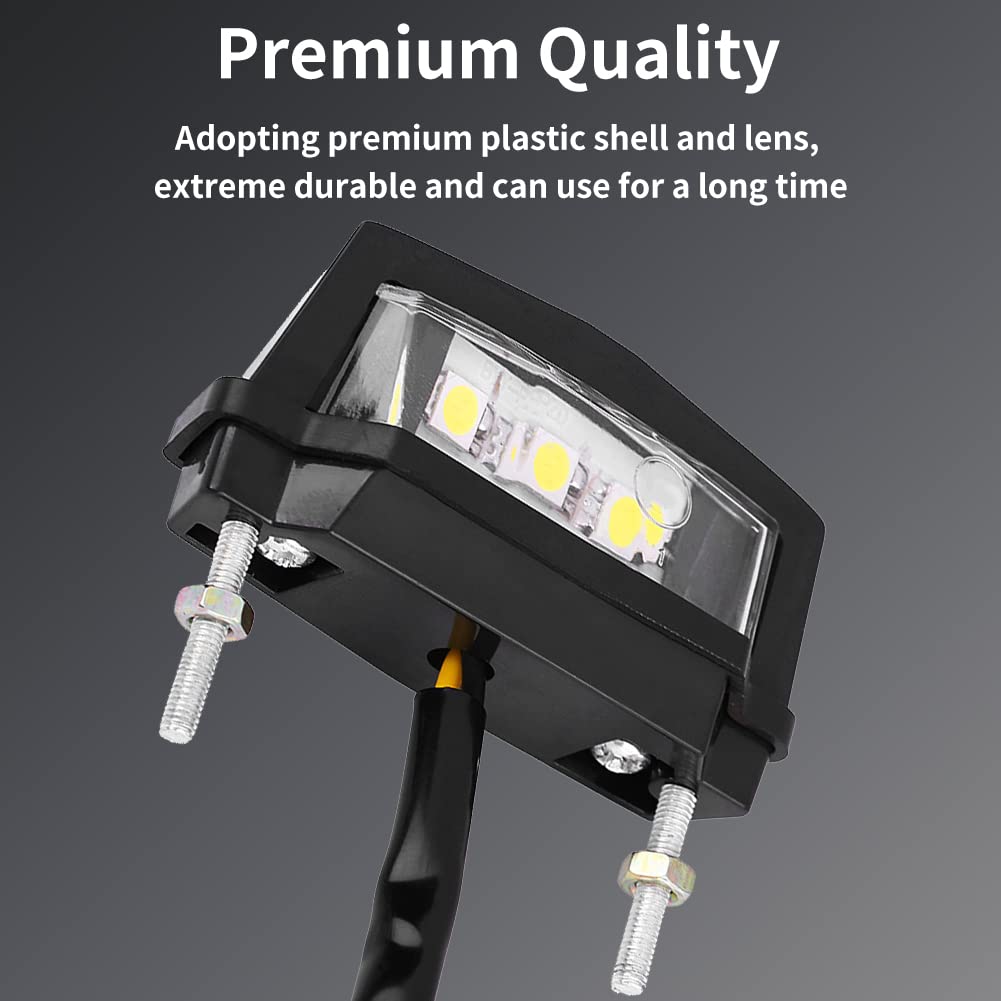 Led License Plate Light 6K, 12V Universal Motorcycle License Plate Light Led Rear Brake Tail Light Lamp License Plate Mount Whit