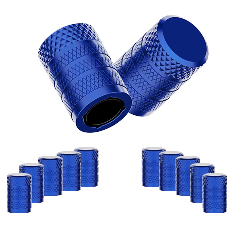 Ckauto Tire Valve Stem Caps, Blue, 10 Pcs/Pack, Anodized Aluminum Tire Cap Set, Corrosion Resistant, Universal Stem Covers For C