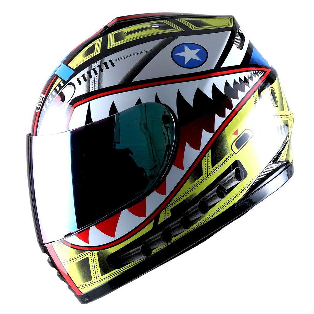 Wow Motorcycle Full Face Helmet Street Bike Bmx Mx Youth Kids Shark Yellow