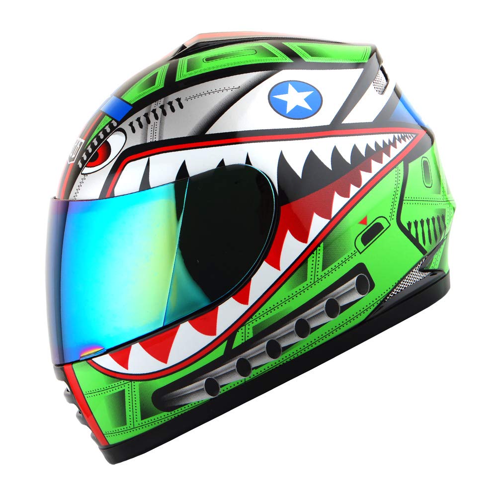 Wow Motorcycle Full Face Helmet Street Bike Bmx Mx Youth Kids Shark Green