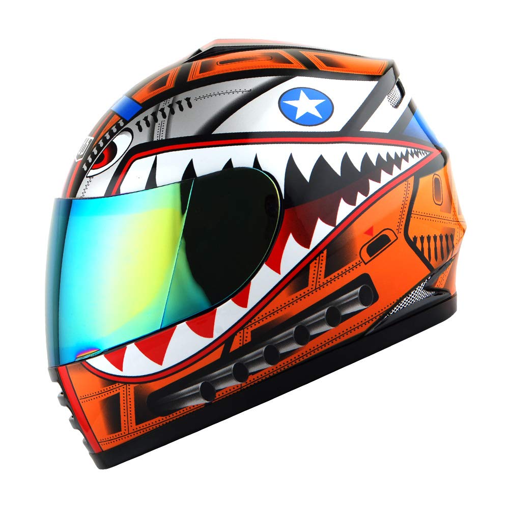Wow Motorcycle Full Face Helmet Street Bike Bmx Mx Youth Kids Shark Orange
