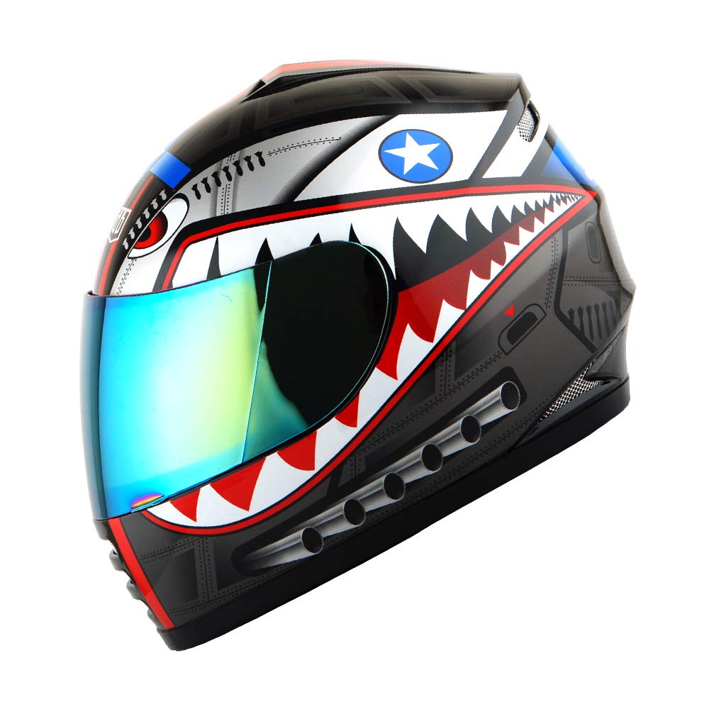 Wow Motorcycle Full Face Helmet Street Bike Bmx Mx Youth Kids Shark Black